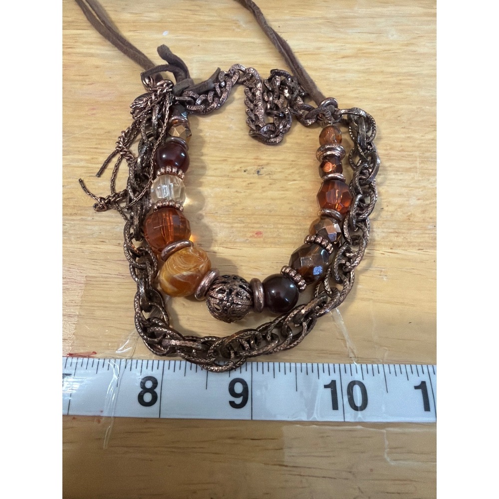 Jewelry Copper Tone Multi Strand Beaded Suede Cord Layered Necklace Boho - Picture 6 of 7